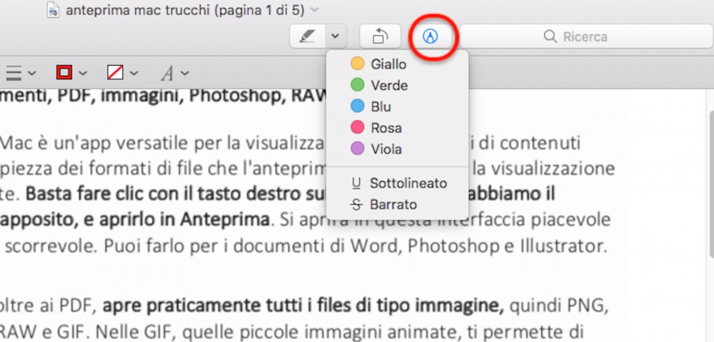 Anteprima Mac evidenziare testo