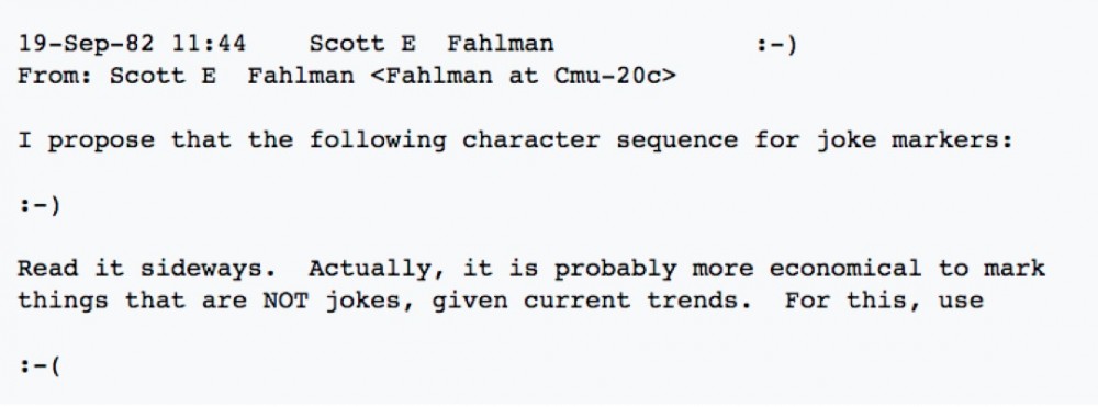 prima email emoticon 1982 Scott Fahlmann