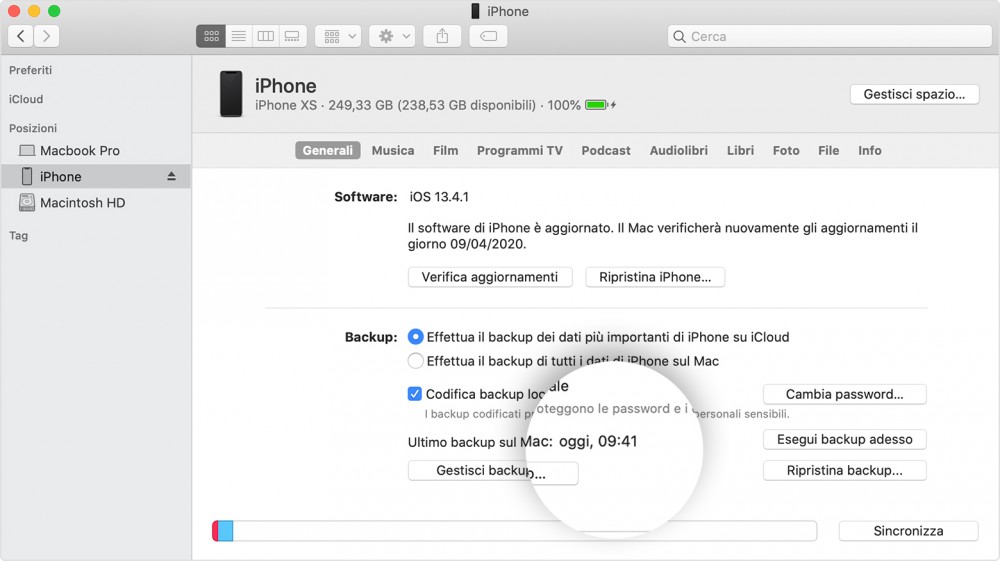 macos catalina dispositivo verifica data ultimo backup